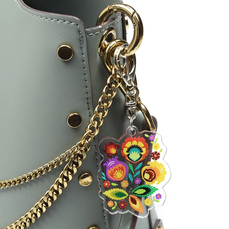 Polish Folk Art Pattern Keychain Colorful Bouquets Folkloric Style Acrylic Double-sided Key Ring Key Holder Fashion Bag Pendant