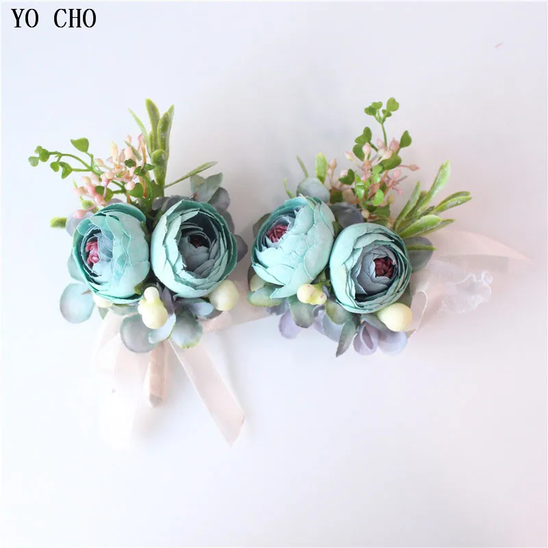 YO CHO Unique European Style Silk Rose Wrist Flower Artificial Berries Wedding Bridal Corsage Wedding Holiday Party Accessories