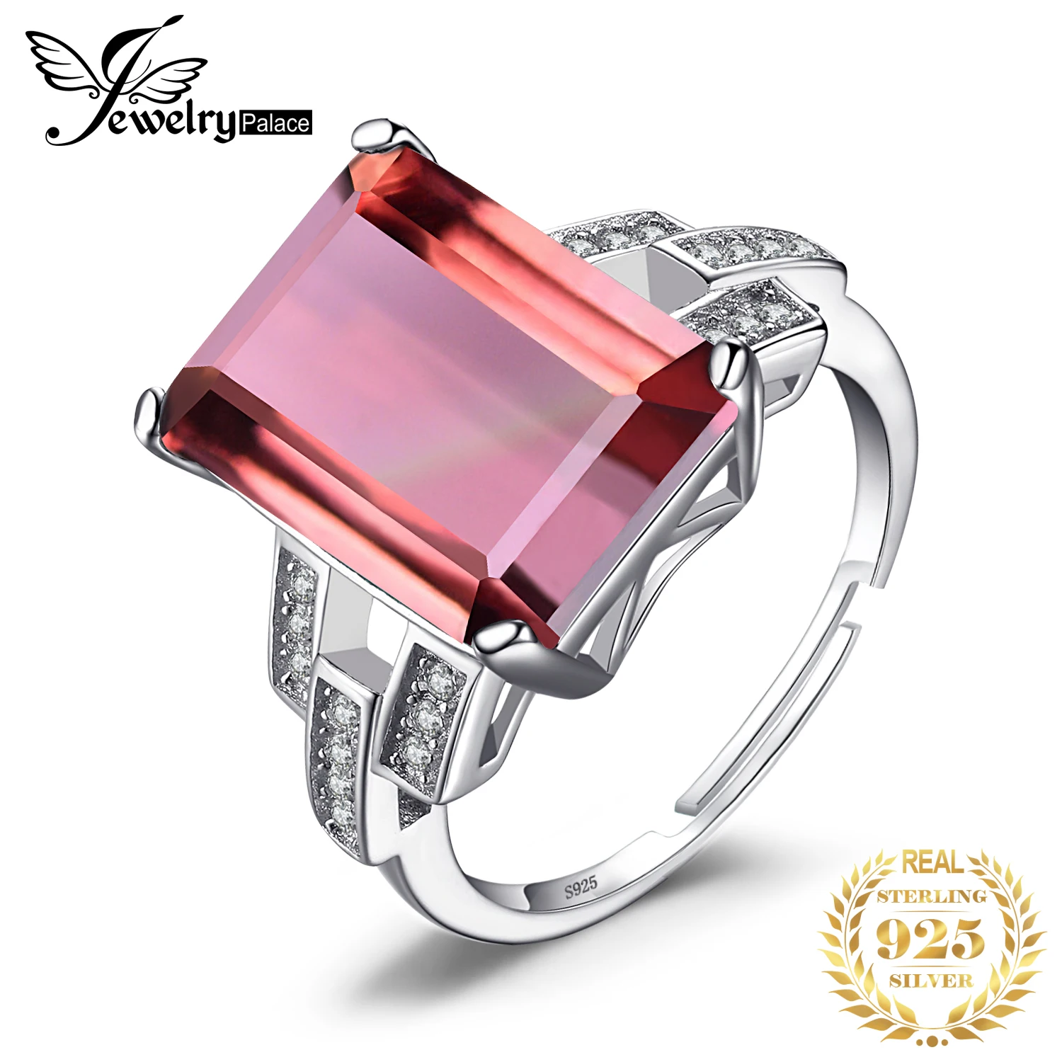 JewelryPalace Ogromny 6-karatowy szmaragdowy szlif Symulowana zmiana koloru Diaspore Otwarty regulowany pierścionek koktajlowy Srebro próby 925