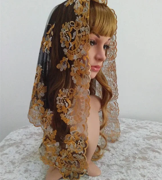 Colorful Embroidery Lace Scarf Mantilla Triangular Lace Veil for Lady