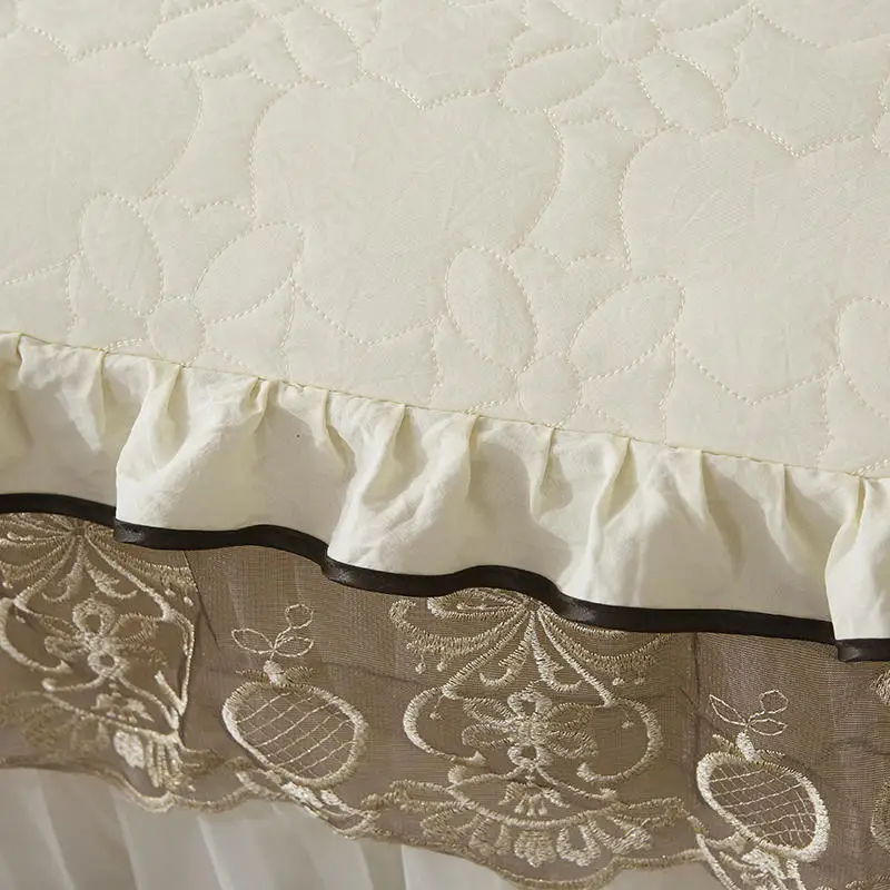 Europe Luxury Beige Lace Bedding Bed Skirt Pillowcase Cotton Thick Quilted Bedspread Mattress Cover Rubber Band King Queen Size