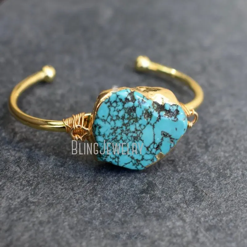 

BM39372 Natural Cuff Bangle Bracelet Raw December Birthstone Unisex Jewelry Turquoise