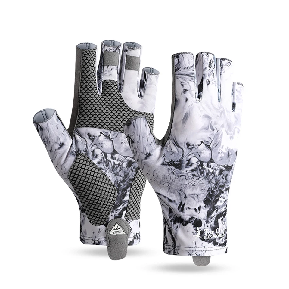 LOOGDEEL Fishing Gloves Half Finger Anti-slip Breathable High Elastic Men Cycling Gloves Ice Silk Quick-release Fishing Gloves