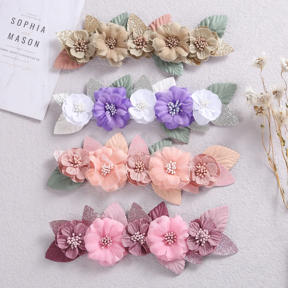 14pc/lot 2021 New Pearl Lace Flower Nylon Headband Botique Infant Vintage Artifical Flower Elastic Headbands Hair Accessories