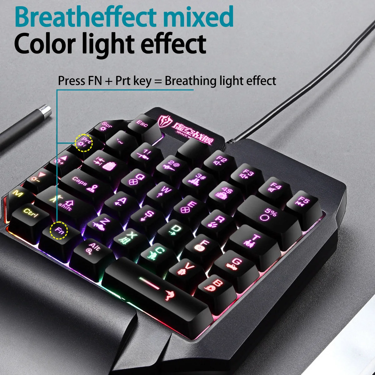 FONKEN-miniteclado para juegos con una sola mano, controlador de juego RGB para PC, PS4, Xbox, juego de ratón simple, accesorios para PC