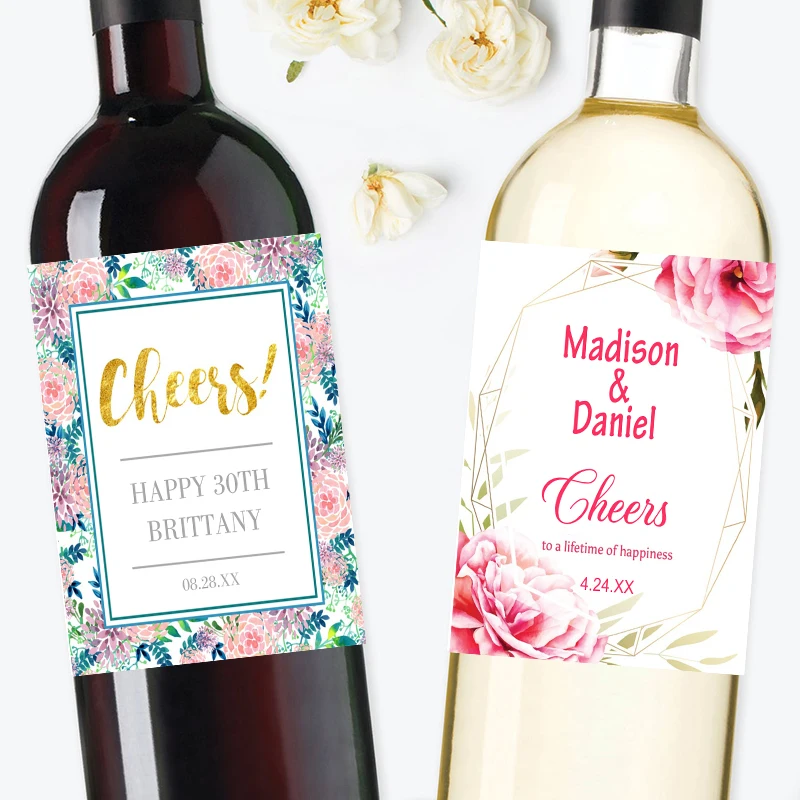 20pcs Custom Personalized Wedding Wine Bottle Stickers Marriage Anniversary Birthday Party Cheer Wine Labels Diy Decorating