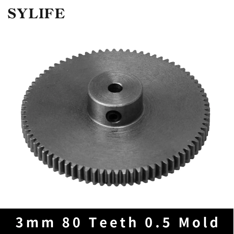 4.08x1x0.3cm 45# Steel Silver 80 Teeth 0.3cm Hole Diameter Motor Gear Wheel Fixed with 0.5 Module Top Screws