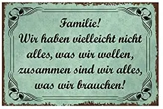 Bernice Blechschild Spruch Familie = Alles war wir brauchen Metallschild 20x30 Wanddeko Zinn-Platte Zeichen, 20x30 cm, Bunten