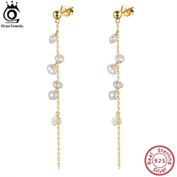 ORSA JEWELS 925 Sterling Silver Natural Freshwater Pearl Tassel Drop Earrings Pearls Long Chain Dangle Earrings Fashion GPE08