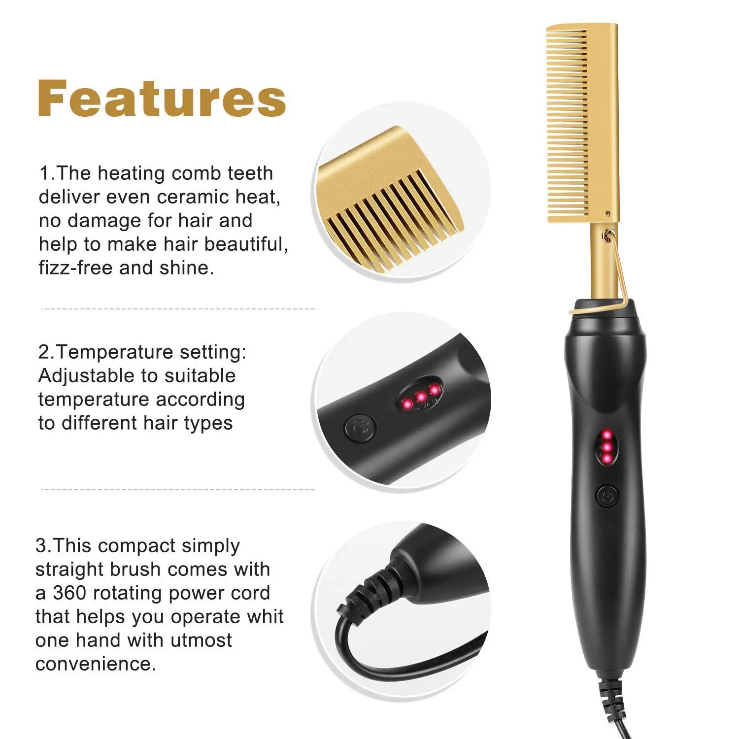 2 in 1 Hot Comb Hair Straightener Fast Heating Straightening And Curling Wet Dry Use Hair Flat Irons 450℉ Heat Hair Press Comb