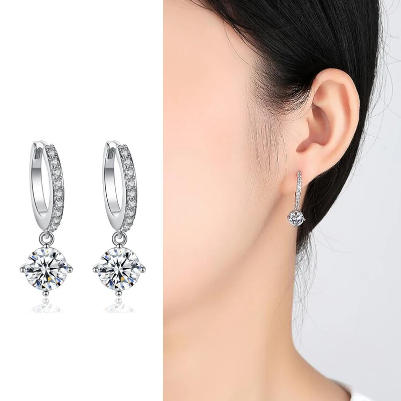 Authentic 925 Sterling Silver Earrings Mosaic CZ Four Claws Zircon Drop Earrings For Women oorbellen brincos pendientes