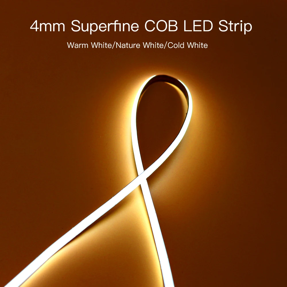 4MM Ultra Thin COB LED Strip Bar Light  High Density 24V 12V Warm Cool White RA90 480 LEDs Flexible LED  Light Strip Tape Lamp