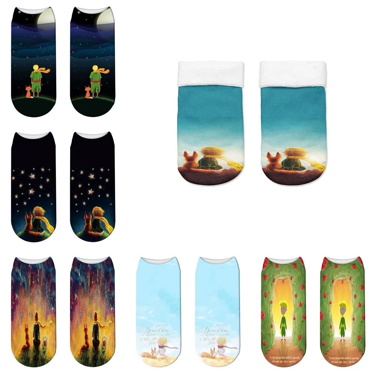 Lovely Cartoon Little Prince Fox Women Short Ankle Socks Funny Unisex Casual Summer Spring Boat Socks Adult Kids Gift