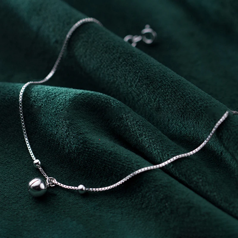 

925 Sterling Silver Bells Ankle Decoration Bracelet For Feet Box Chain Women Jewelry Summer Accessories Sister Girlfriend Gift