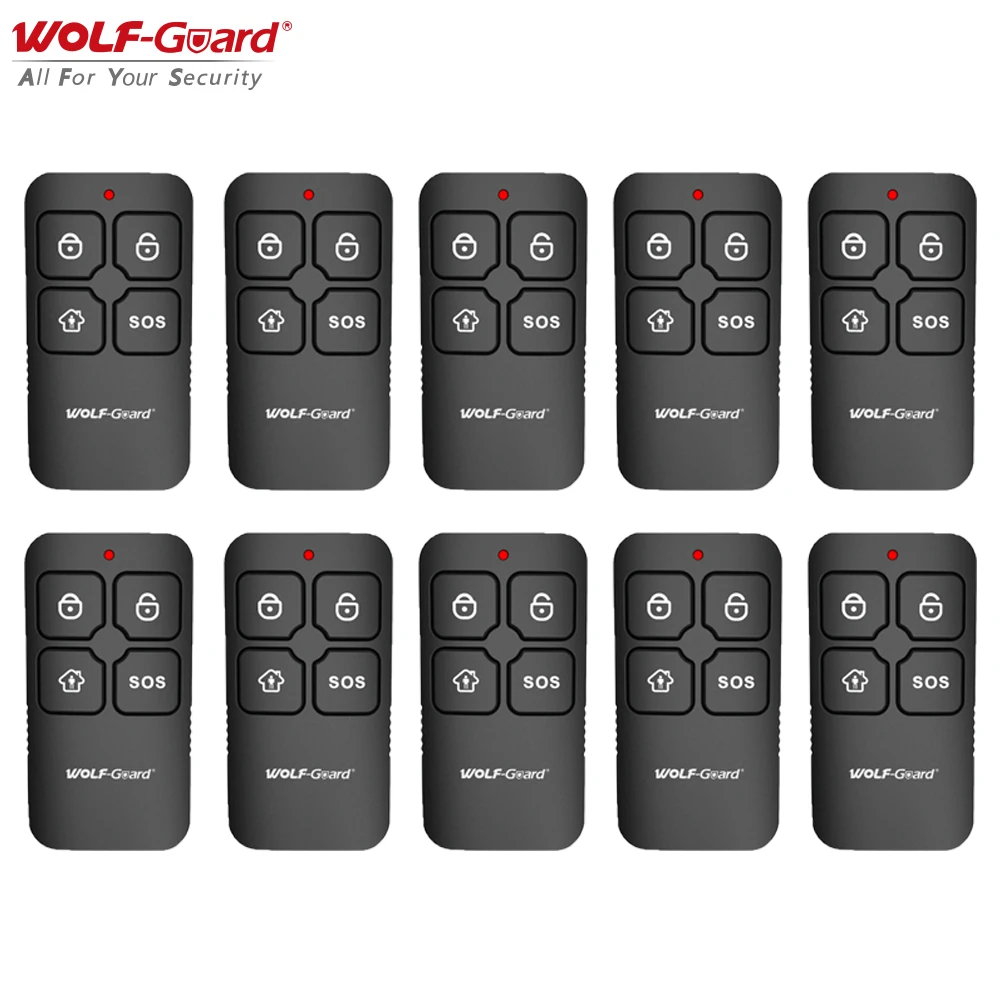 

10Pcs/lot Wolf-Guard 433MHz Wireless Waterproof RF 4 Keys Remote Control Portable Keyfobs for Home Alarm Sceurity System Black