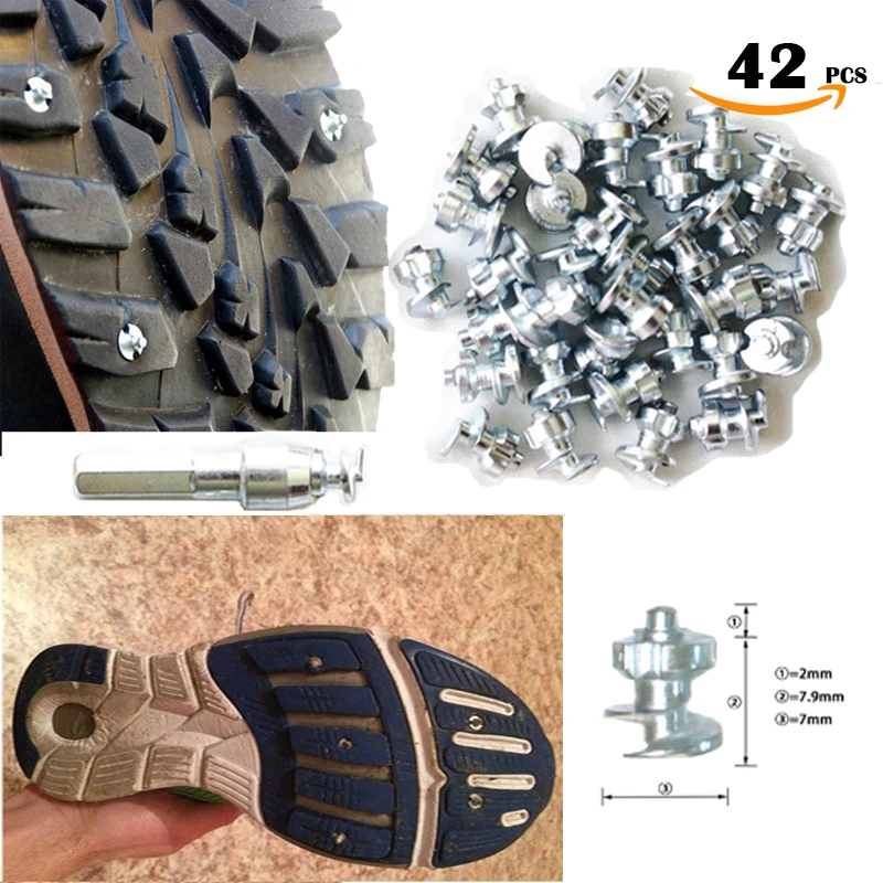 42pcs Tyre Spikes for Shoes Boots Gripping Spikes for fatbike  Moutain Vehicel studs screw in Tire Stud Tungsten Tipped Fishing