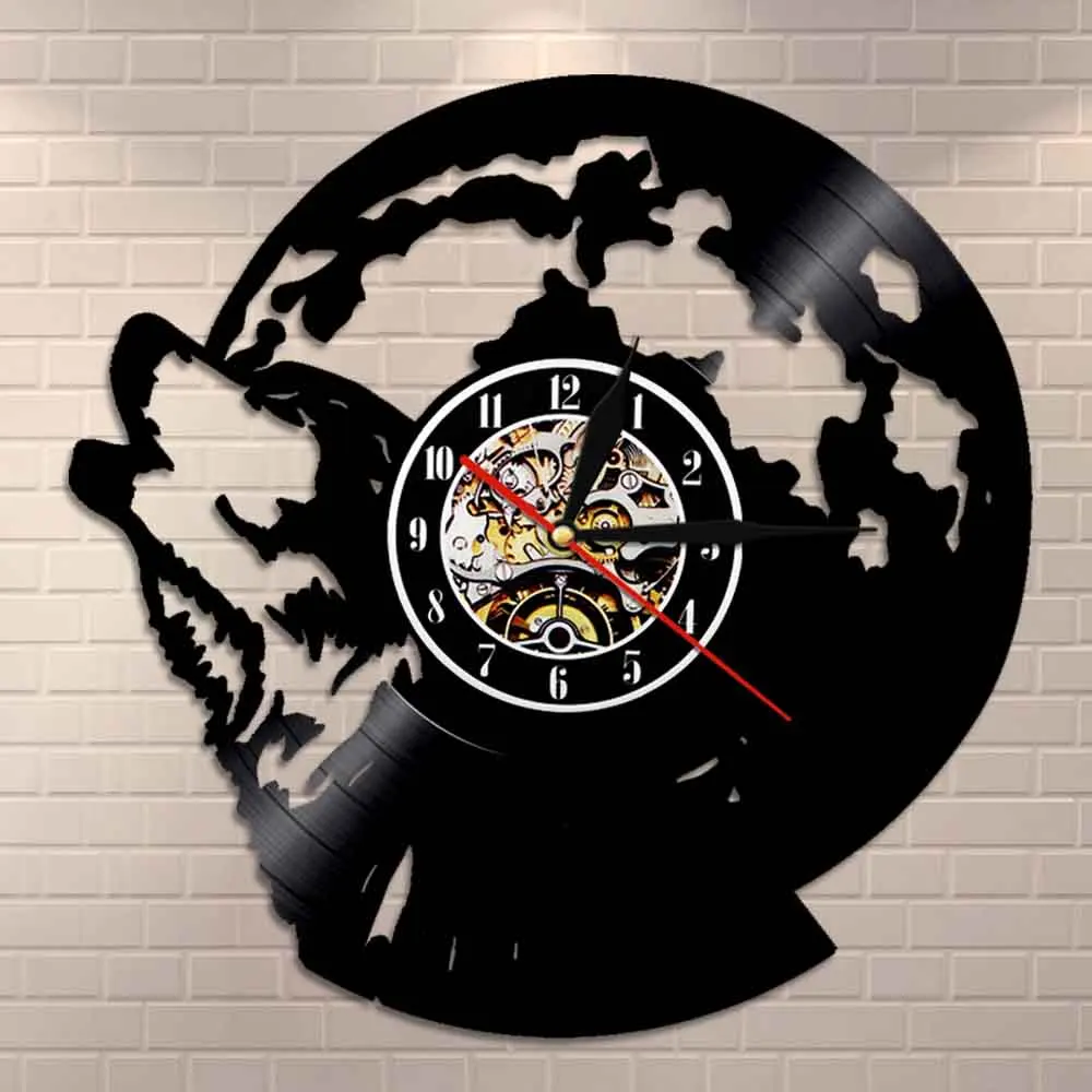 Wolf Howls to the Moon Wall Clock Vinyl Hanging Clock Wild Animal Time Watch Unique Decor Home Decoration Rock n Roll Gift