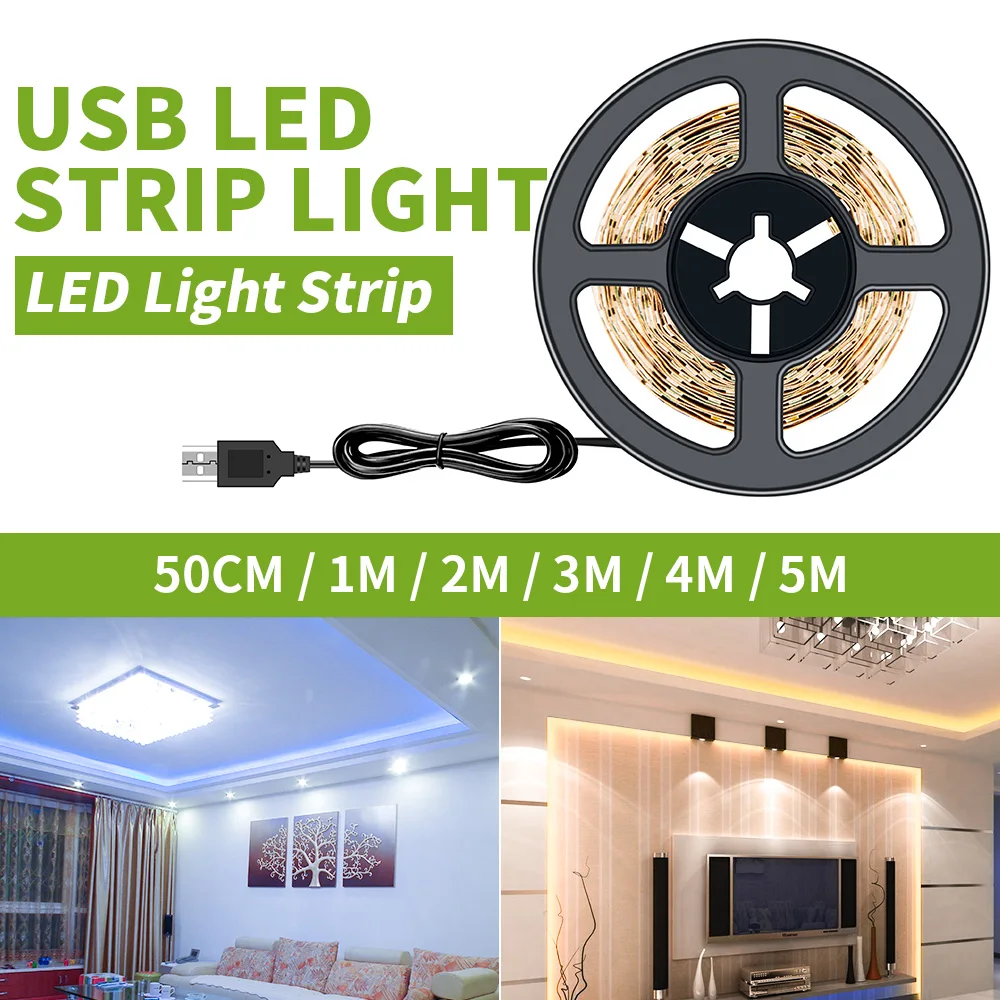 

TV LED Strip 2830 DC 5V LED Light Strip Bande LED Flexible Usb 50CM 1M 2M 3M 4M 5M Warm/White For Closet Stairs Kitchen Cabinet