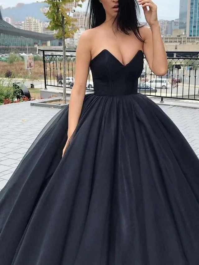 Moderno preto vestidos de casamento querida até o chão organza cetim strapless vestidos de noiva noiva mariage 2022