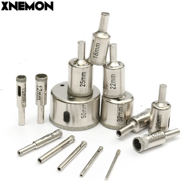 

XNEMON 15pc 3-50mm Alloy Silver Diamond Drill Bit Holes Saw Cutter Tool 3 4 5 6 8 10 12 14 16 18 20 22 25 32 50mm Diamond Coated