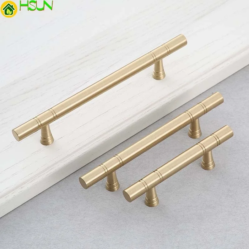 

New Chinese brushed pattern grooved pure copper handle solid thickened furniture drawer brass cabinet door and window handle