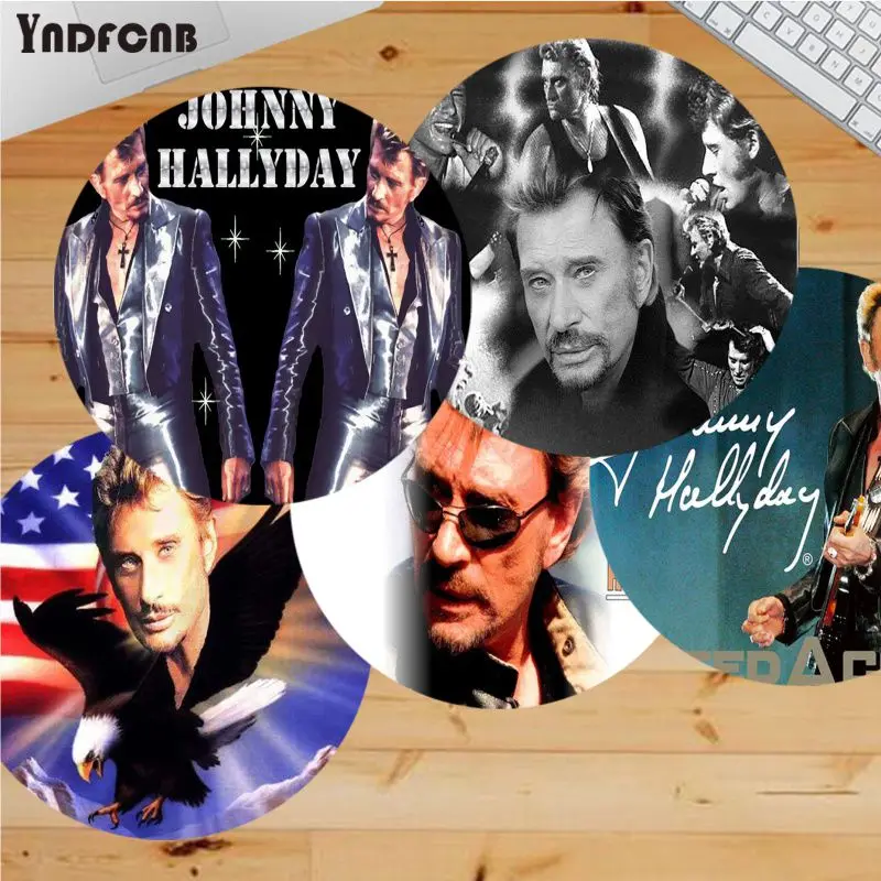 Johnny Hallyday Rock Music French Singer Laptop Computer round desk pads Mousepad Anti-Slip Laptop Mice Pad Mat gaming Mousepad