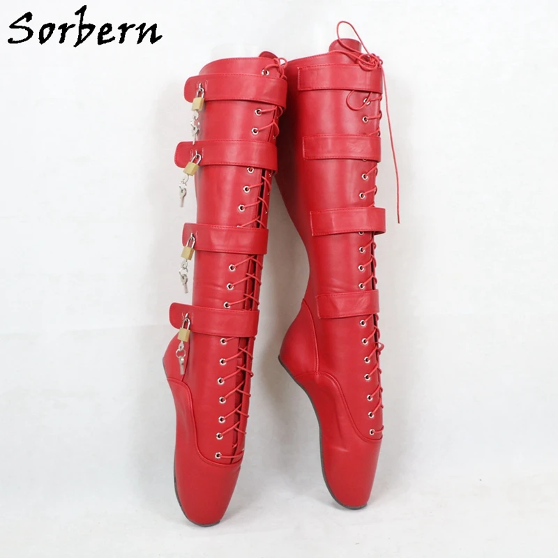 Sorbern 8 Locks Heelless Boots Women Ballet Styles Lace Up Fetish Shoes Custom Drag Queen Cosplay Boots Knee High More Colors