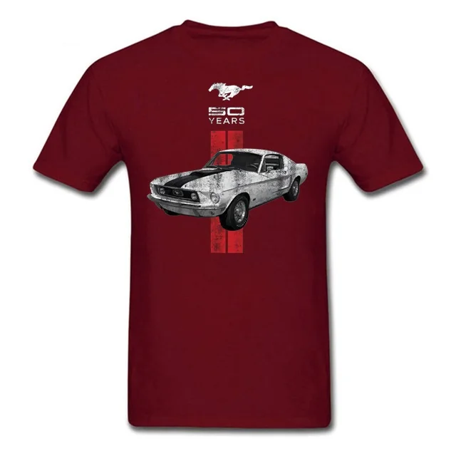 Youth T-Shirt Ford Mustang Mens Tshirt Sturdy Muscle Male Fit T Shirt Mustang 50 Years Classic Car Logo Tee Jumbo Size Topshirts