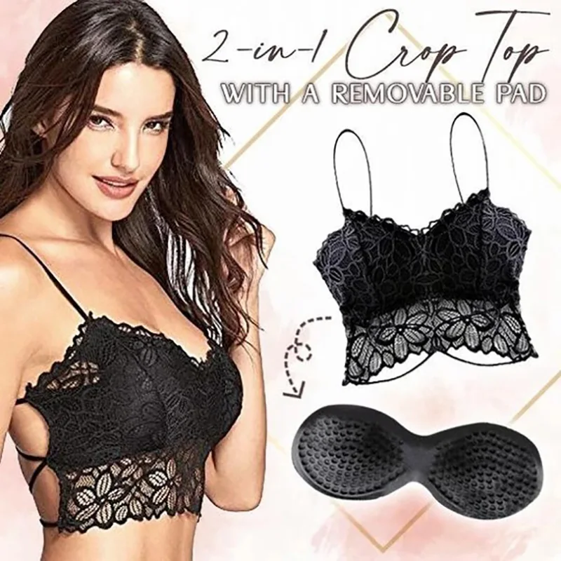 Sujetador de encaje sin aros para mujer, Bralette de encaje con espalda de belleza, ropa interior, chaleco Sexy, lencería sin costuras, corpiño, Tops cortos