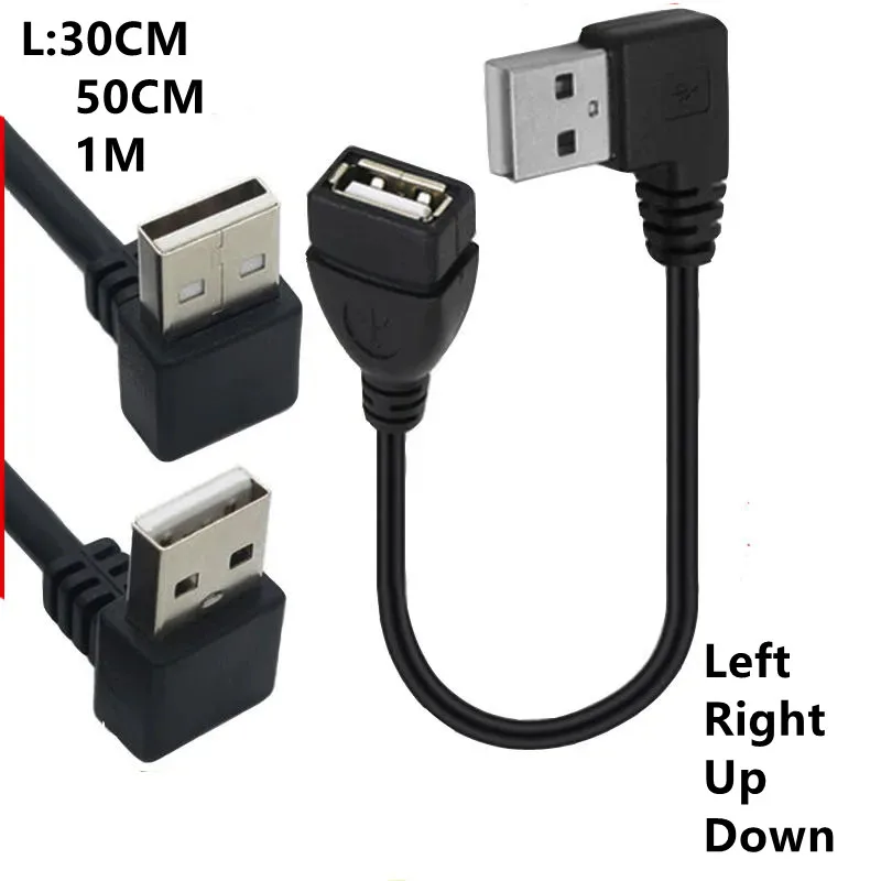 30cm USB2.0 Male to USB2.0 Female 90 Degree Extension Cable Adapter Extender Fast Transmission Left/Right/Up/Down Angled 30CM