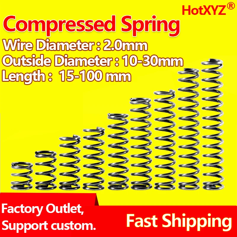 HotXYZ Cylidrical Coil Compression Spring Rotor Return Compressed Spring Release Pressure Spring Steel 65Mn Wire Diameter 2.0mm