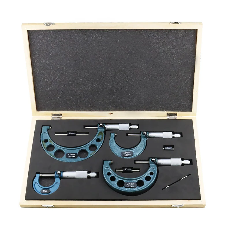 Digital Micrometer 4pcs 0-100mm Metric Outside Micrometers Thickness Gauge Measuring Calipers with Case Mikrometer