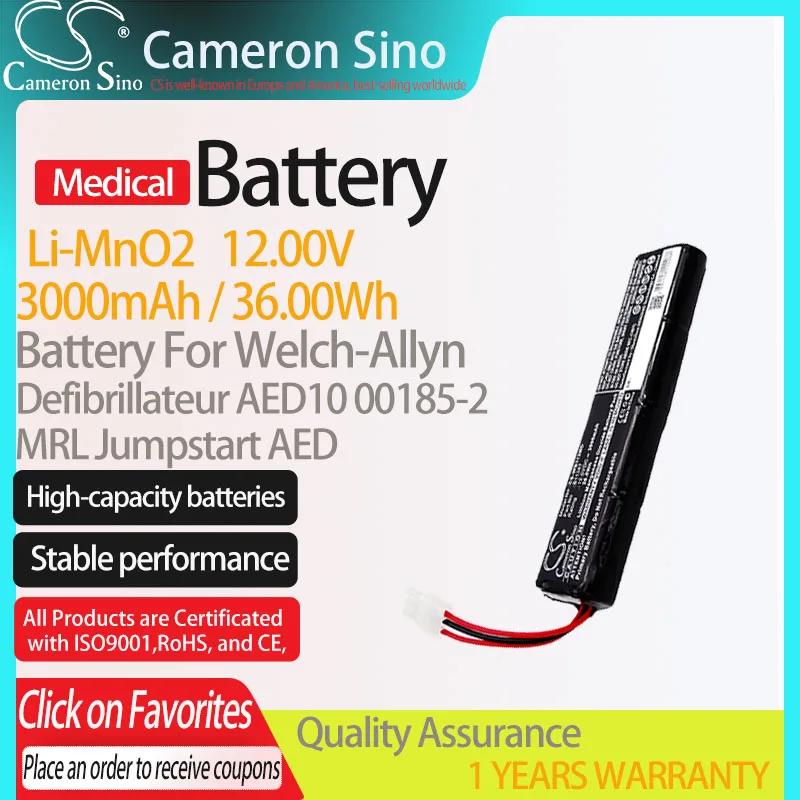 CameronSino Battery for MRL Jumpstart AED fits Welch-Allyn 00185-2 110249 Medical Replacement battery 3000mAh/36.00Wh 12.00V