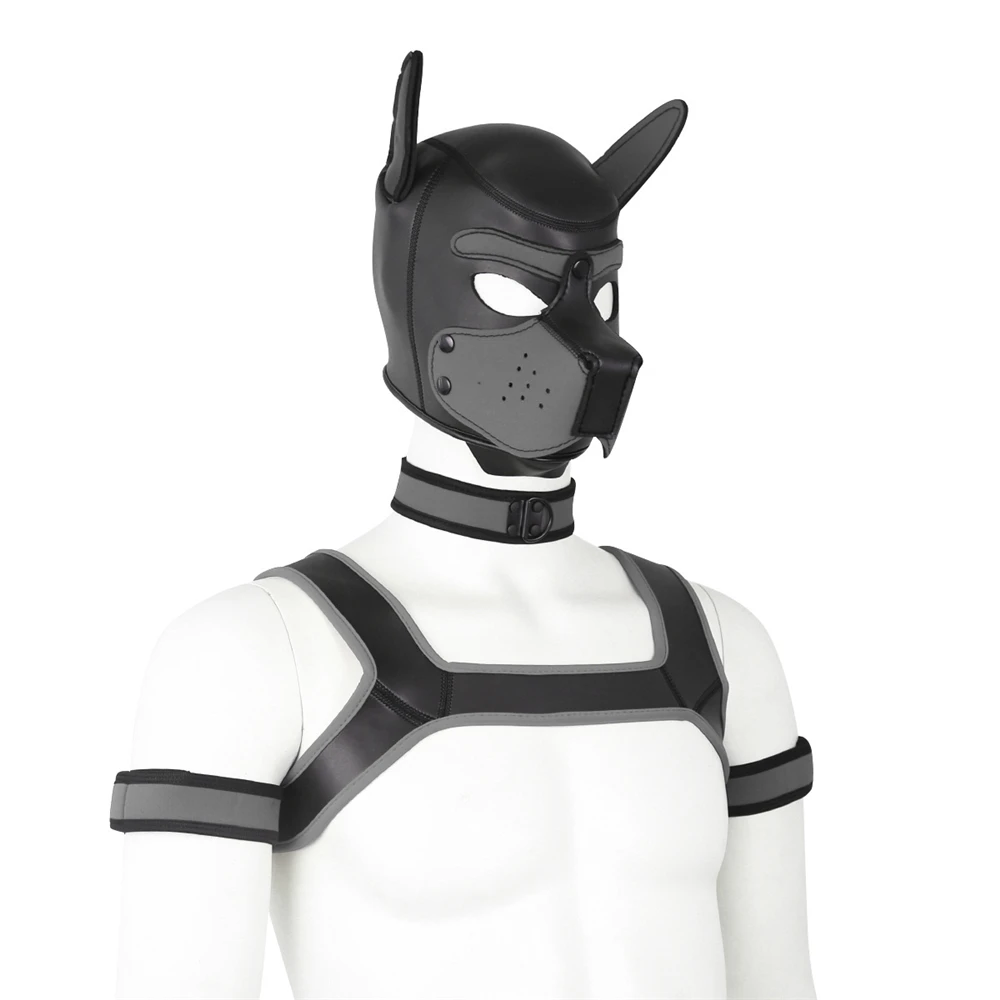 Costume de chien de danse pour homme, masque en néoprène, jeu de retenue Linge, poitrine SFP, ceinture supérieure, capuche pour chien, tour de cou,