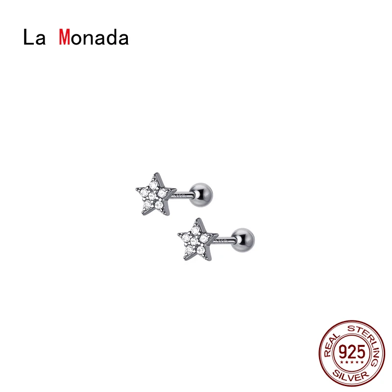

La Monada Star Womens Earrings Silver 925 Ear Piercing 925 Silver Earrings For Women Ball Screw Silver Stud Earrings Small Inlay