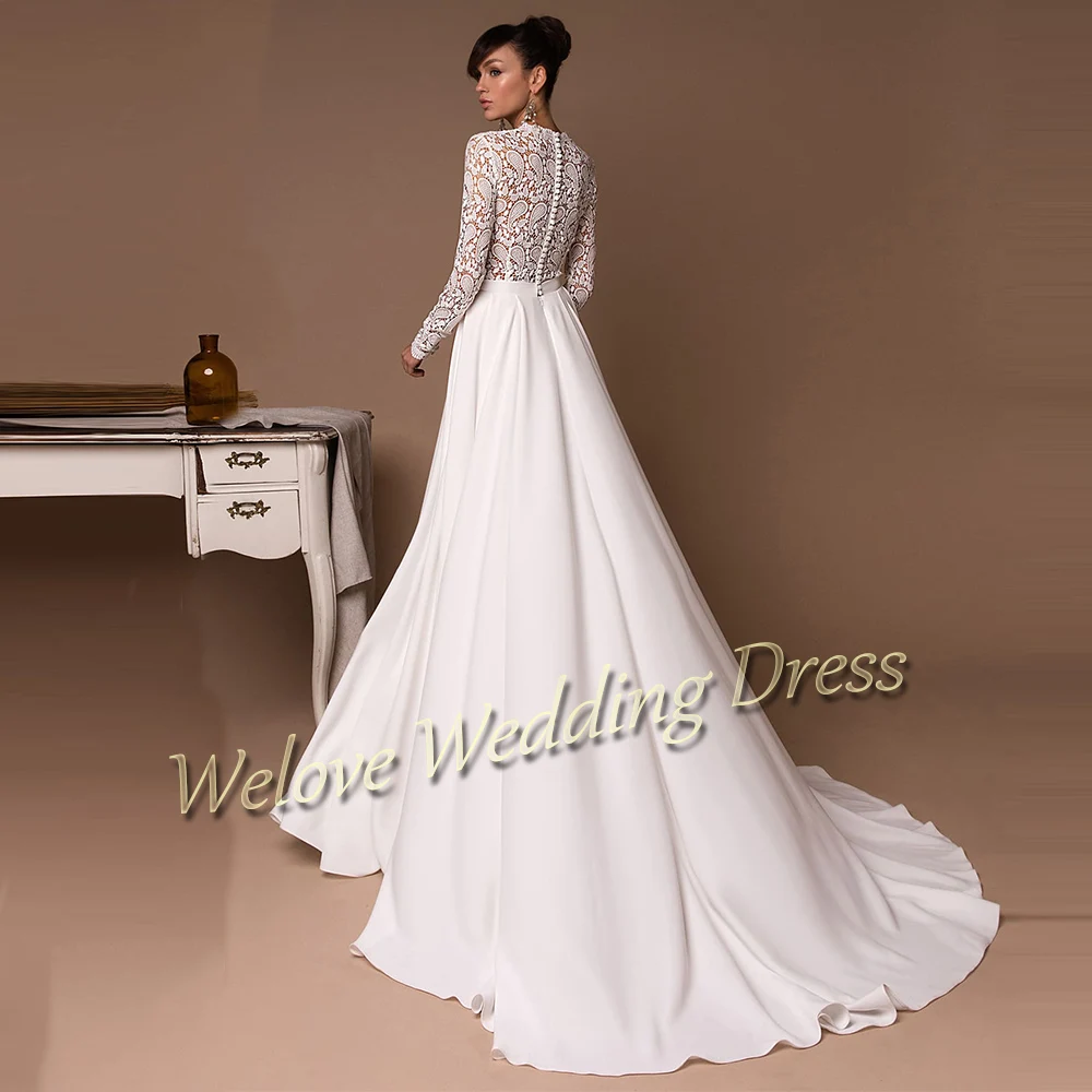 Einfache Böhmische Hochzeit Kleid Für Braut Sweep Zug Vintage Weiß Spitze Lange Hülse Strand Bürger Brautkleid 2021 Свадебное платье