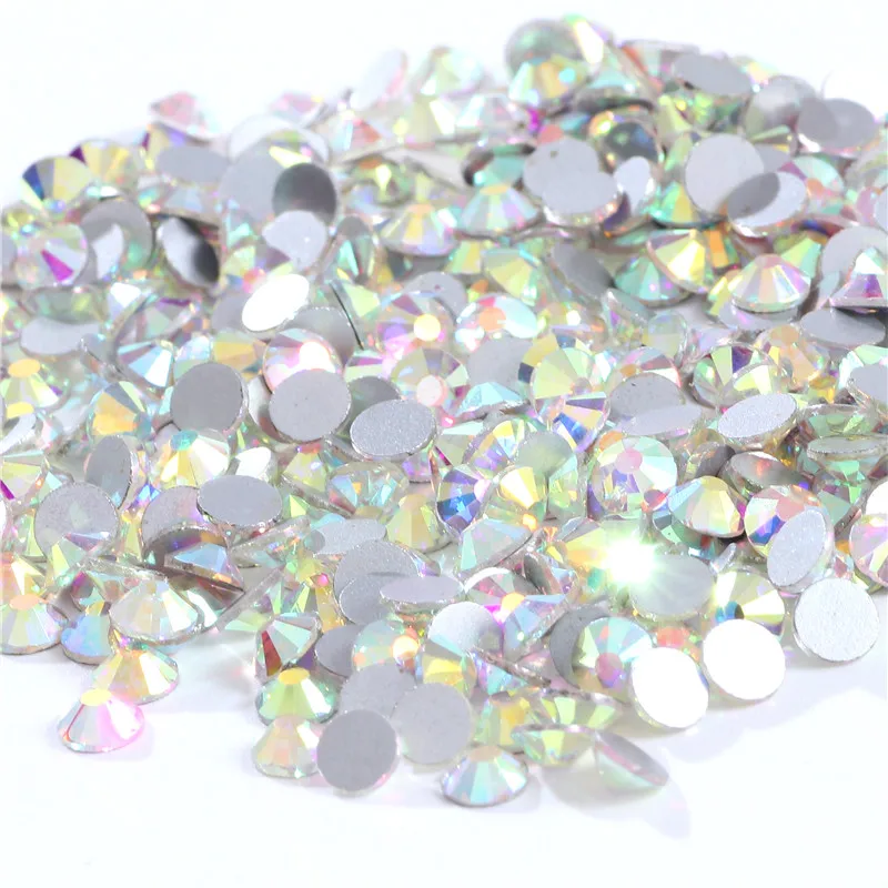 Glitter Nail Art Glass Stone Crystal AB Non Hot Fix Rhinestones Glue On FlatBack Strass Sewing & Fabric Garment Rhinestone