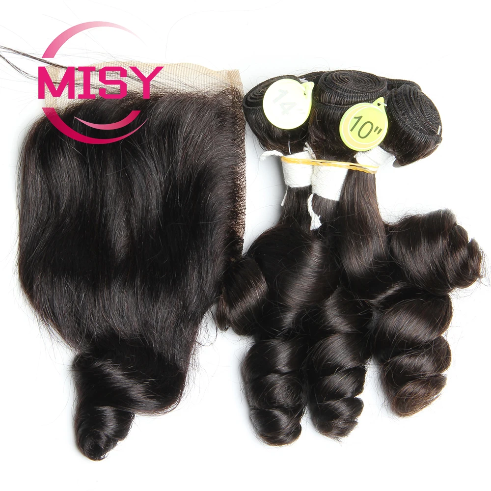 Losse Golf Bundels Met Sluiting Indian Hair Weave Bundels Met 4*4 Lace Closure Remy Human Hair 5 Bundels En Sluiting