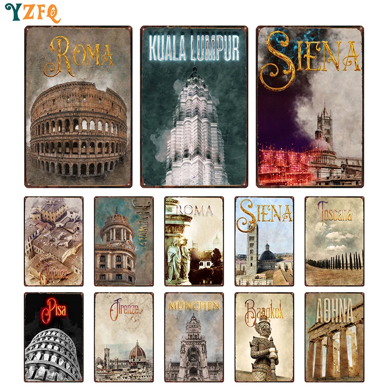 Ancient Cities PISA BANGKOK TOSCANA Posters Tin Sign Vintage Metal Board Decoration Living Room Bar Cafe Garage Gift DU-13156B