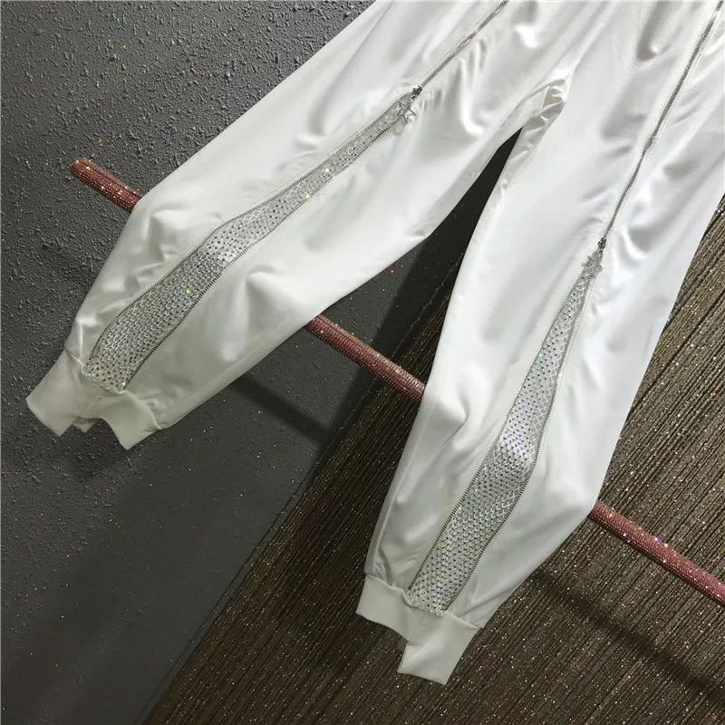 2020 New Summer Autumn Women's Zipper Mesh With Rhinestones Elastic Waist Pants Girls Street Wear Ladies Harem Pants A3536