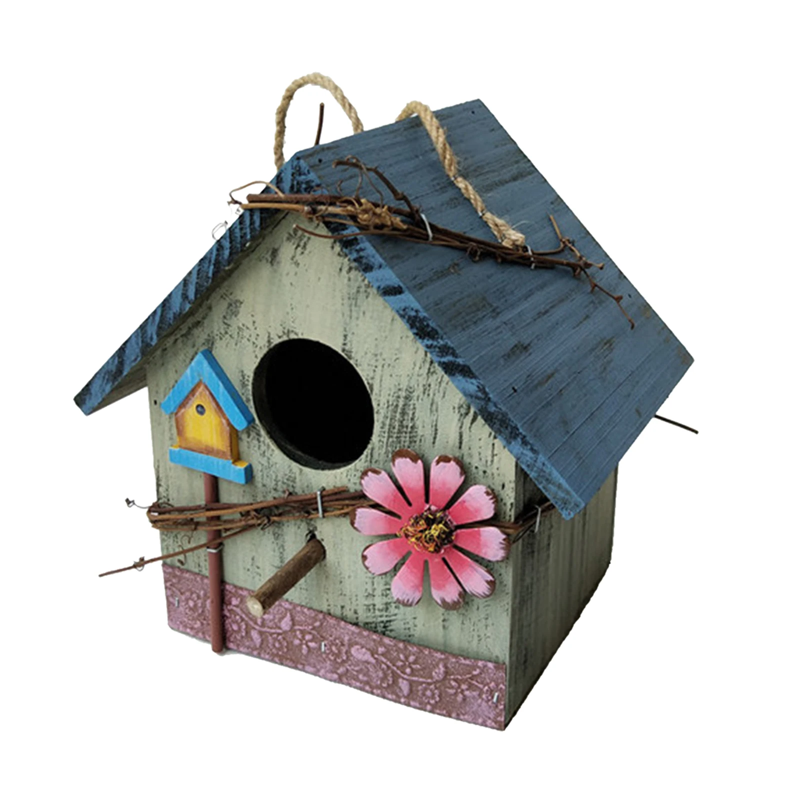 Hand-paint Wooden Bird House Nest Hanging Decorative Birdhouses Garden Decor