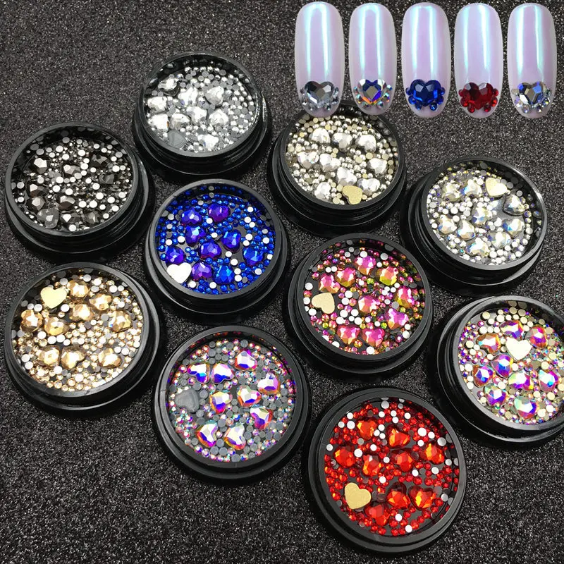 Hot Heart-Shaped Nail Art Rhinestones 10 Colors Exquisite Crystal Stone Size Two Styles For 3D Nail Decoration