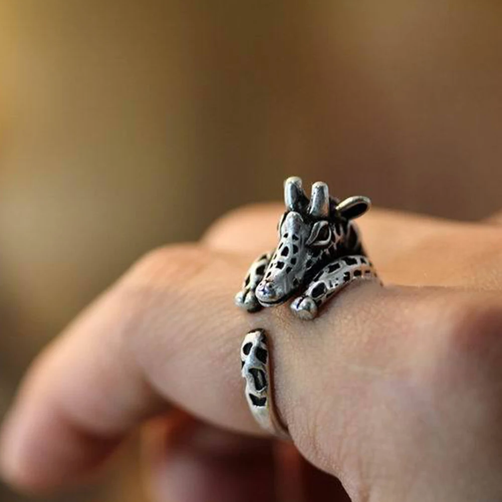 1PC Antique Vintage Mini Giraffe Adjustable Ring Animal Open Finger Ring Gift For Men Fashion Jewelry