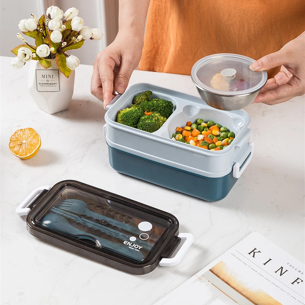 TUUTH Lunch Box with Soup Bowl for Student Office Worker Microwave Heating Double-layer Box Bento Food Container Storage Box