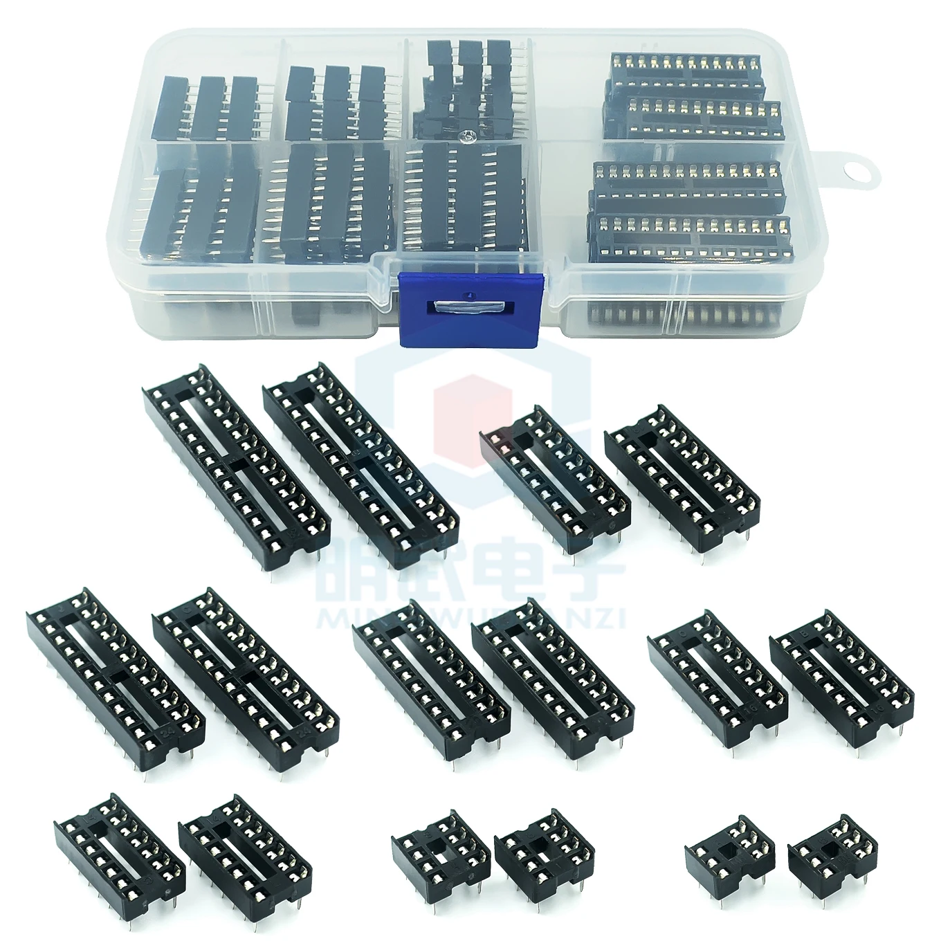 66PCS IC socket chip base microcontroller block DIP-6/8/14/16/18/20/24/28 parts box 66P