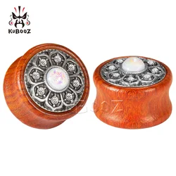 KUBOOZ Wood Ear Piercing Studs Plug Tunnel Opal Metal Gauges Stretcher Body Jewelry Expander Earring Fashion Gift Women Men 2PCS