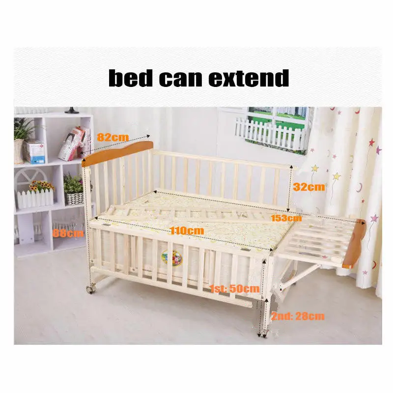 Wooden Twins Crib Can Combine with Adult Bed, All-In-One Cot for 2 Kids, Square Mosquito Net Inlcuded