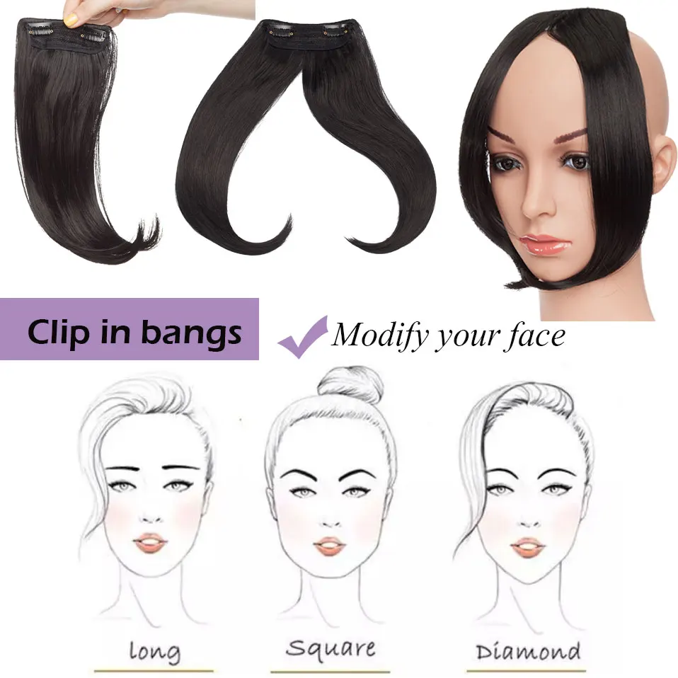 S-noilite syntetyczna moda długi klips z przodu włosy Bang Side Fringe do przedłużania włosów Natural Bangs włosy dla kobiet