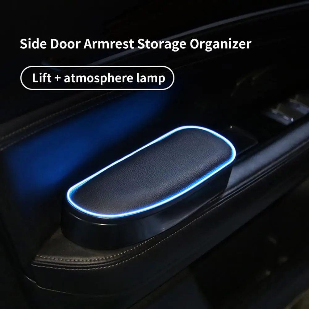 Vvcesidot Car Side Door Armrest Storage Box Liftable Armrest Elbow Rest With Blue Ambient Light