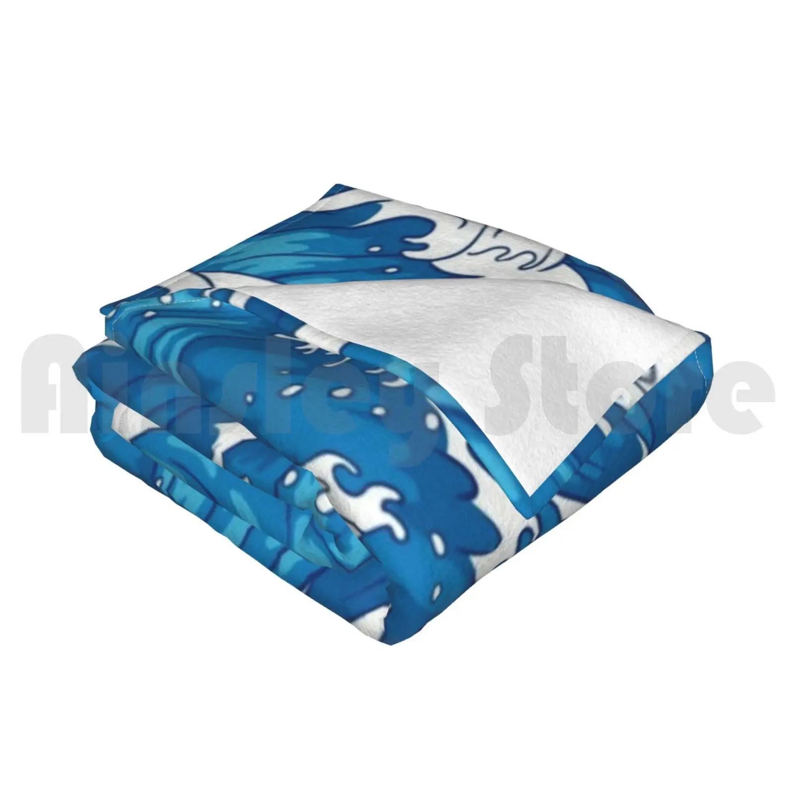 Koc z motywem fal błękitnego oceanu na sofę, łóżko, podróże, błękitny ocean, fale błękitnego oceanu, kolor, kolorowe fale, faliste, fale